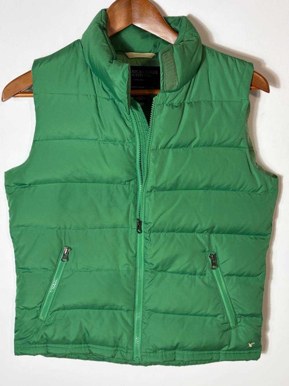 American Eagle Green Puffer Vest Medium Zip Up Quilted Lightweight